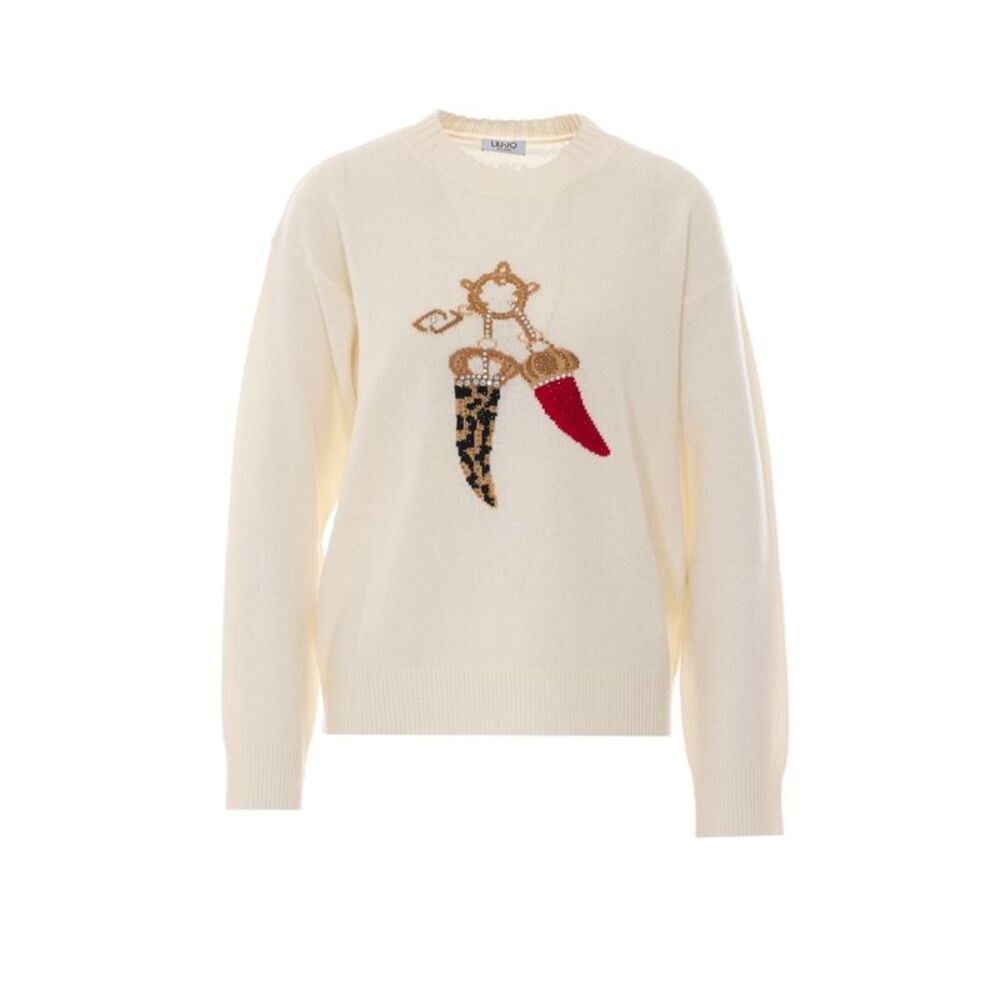 Liu Jo Women Wool Jacquard Sweater With Charm